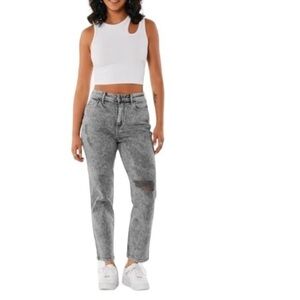 Hollister Ultra High Rise Gray Distressed Acid Wash Mom Jeans Size 28